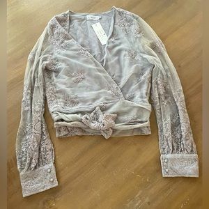 Lioness Lace Wrap Blouse Sz M in Grey